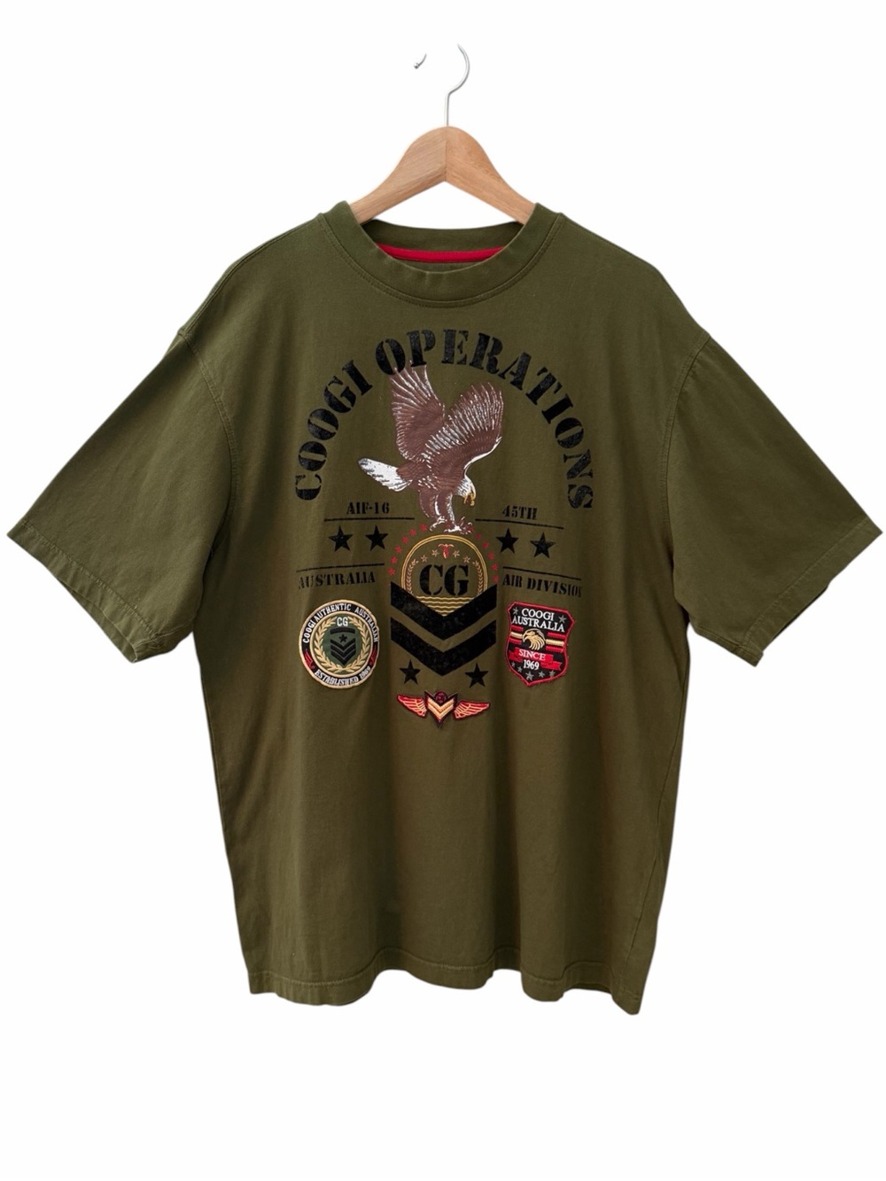 Coogi Operation Graphic T-Shirt Men XL Green Australia Air Division Patch Eagle